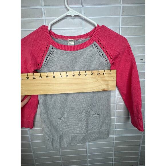 OshKosh B'gosh Sweater Kids Size 6 Gray & Dark Pink 100% Cotton Eyelet Stitching - Picture 5 of 6